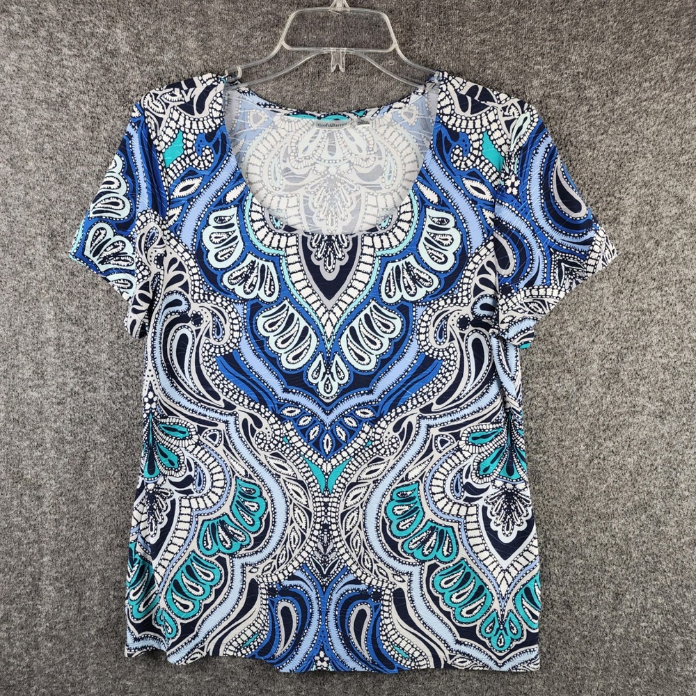 Croft & Barrow Top Womens M Blue Paisley Textured Short Sleeve EUC Croft Barrow